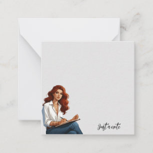 Carte De Correspondance Fille Avec Bloc-notes à cheveux rouges