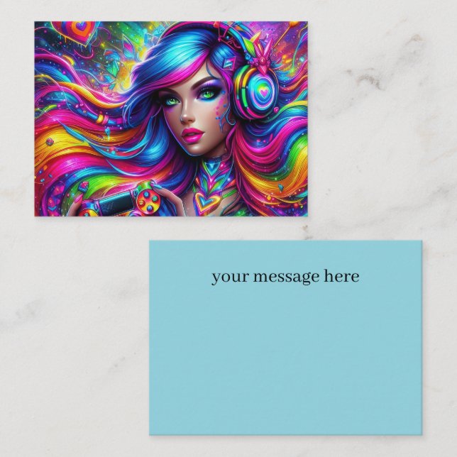 Carte De Correspondance Fille de gamer cool ajouter un message  (Devant / Derrière)