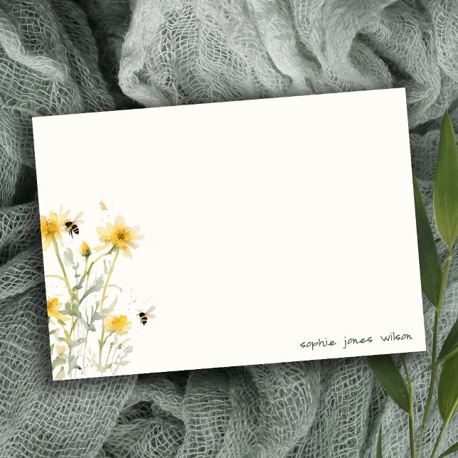 Carte De Correspondance Fille Fleur sauvage Jaune À Abeille Neutre (Créateur téléchargé)