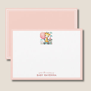 Carte De Correspondance Fille girafe mignonne avec Baby Shower de barbe à