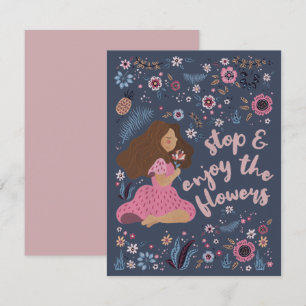 Carte De Correspondance Fille mignonne et fleurs - Arrêtez et profitez des