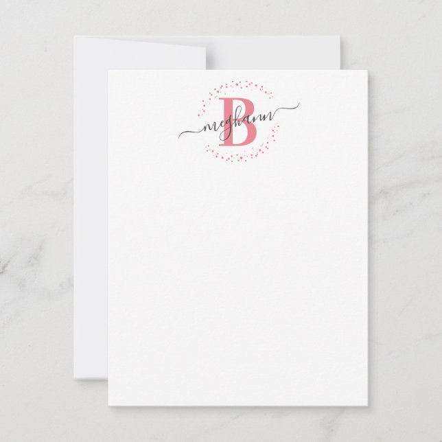 Carte De Correspondance Fille moderne rose blanc Nom Script Monogramme (Devant)
