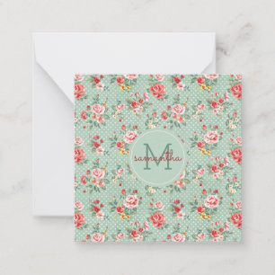 Carte De Correspondance Fille Polka Dot Vintage Motif Floral Monogramme