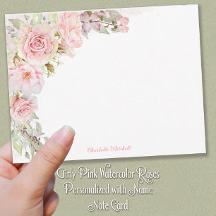 Carte De Correspondance Fille Roses d'aquarelle rose personnalisée avec le