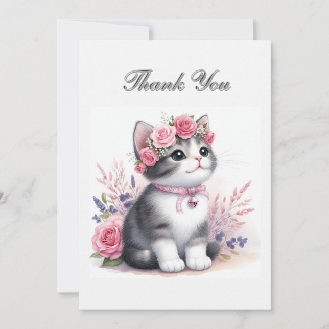 Carte De Correspondance Filles de chaton gris mignon Anniversaire Merci  (Devant)