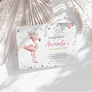 Carte De Correspondance Flamant rose Fête Animaux rose Anniversaire Invita