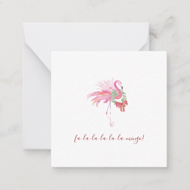 Carte De Correspondance Flamant rose rose mignon Aquarelle Mini Noël (Devant)