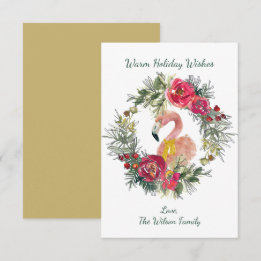 Carte De Correspondance Flamant rose Wreath Chaleureux Vacances Voeux Cart