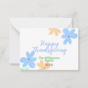 Carte De Correspondance Fleur aquarelle bleue orange verte hiverMerci 