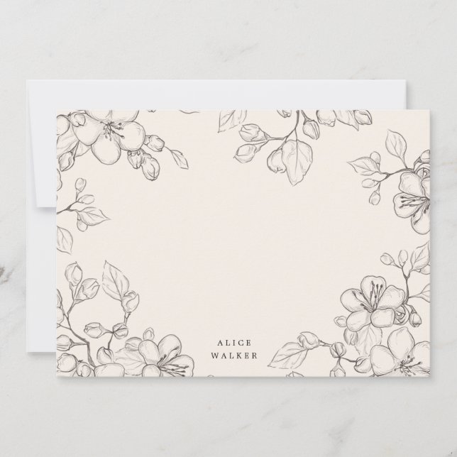 Carte De Correspondance fleur de cerise esquissée merci (Devant)