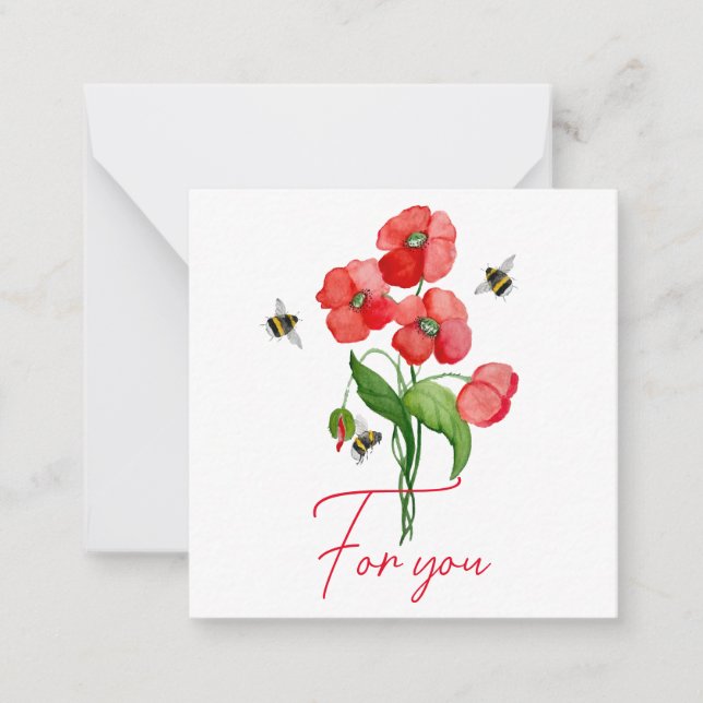 Carte De Correspondance Fleur de coquelicot et bourdons (Devant)