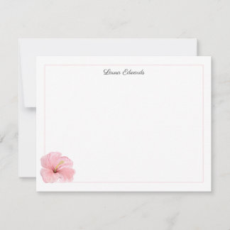 Carte De Correspondance Fleur d'Hibiscus Rose Aquarelle Personnalisée
