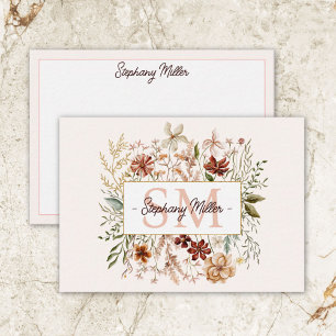 Carte De Correspondance Fleur Florale Élégante Monogramme Aquarelle Automn