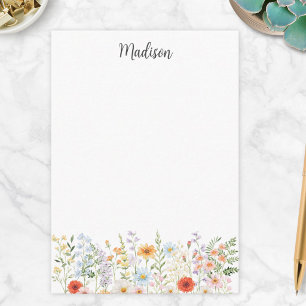 Carte De Correspondance Fleur Florale Sauvage Colorée à l'Aquarelle avec M