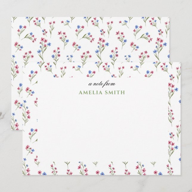 Carte De Correspondance Fleur pastel grandmillennial rose vert (Devant / Derrière)