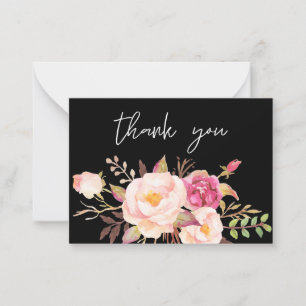 Carte De Correspondance Fleur rose Fleur noire - Noir Blanc Petit Merci