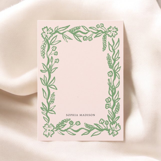 Carte De Correspondance Fleur Wavy Bordure rose vert (Créateur téléchargé)