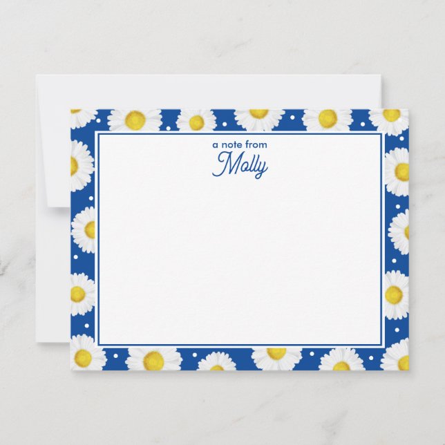 Carte De Correspondance Fleurs aquarelles élégantes, marguerites, bleu mar (Devant)