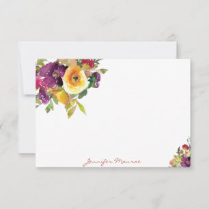 Carte De Correspondance Fleurs aquarelles orange et violette personnalisée