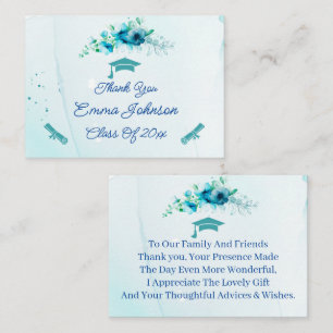 Carte De Correspondance Fleurs bleues Customisé Merci de graduation