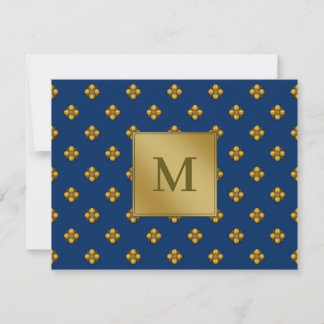 Carte De Correspondance Fleurs Crucifères d'or Monogrammé Bleu