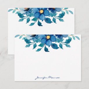 Carte De Correspondance Fleurs d'aquarelle bleue personnalisées