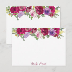 Carte De Correspondance Fleurs d'aquarelle rouge et violet personnalisées