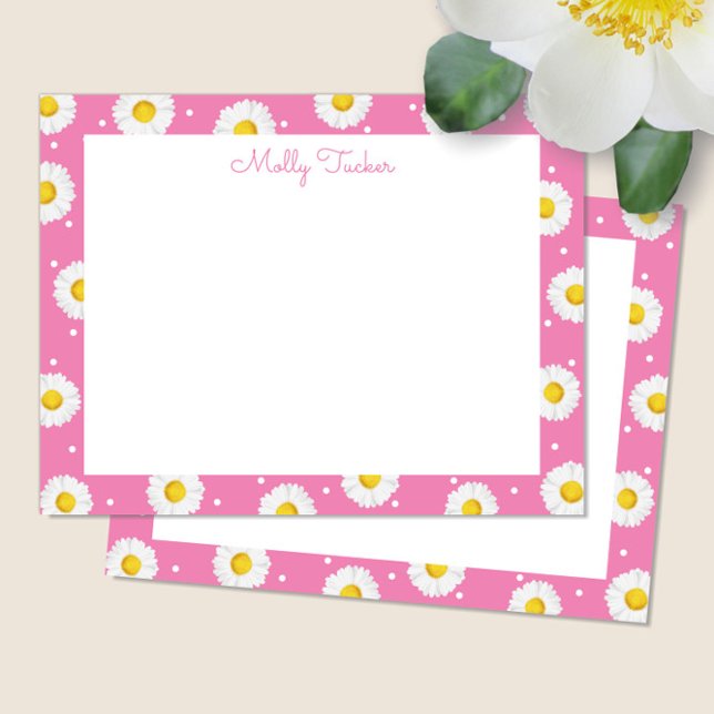 Carte De Correspondance Fleurs de marguerites de Preppy Aquarelle rose et  (Créateur téléchargé)