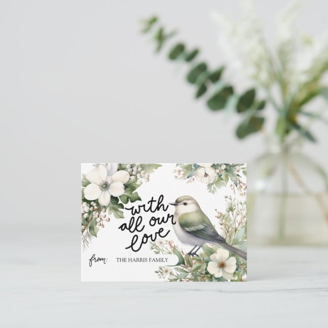 Carte De Correspondance Fleurs de Noël personnalisées & Oiseau avec tout n (Debout devant)