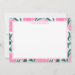 Carte De Correspondance Fleurs de pivoine rose élégantes personnalisées