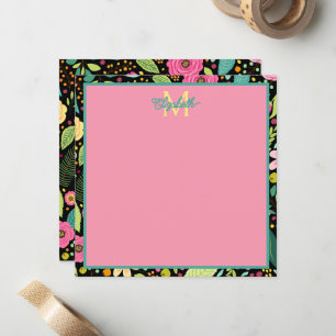 Carte De Correspondance Fleurs de printemps modernes sur monogramme noir