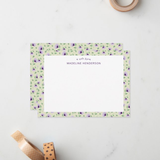 Carte De Correspondance Fleurs de soleil violet blanc clair Monogramme ver (Devant/Arrière en situation)