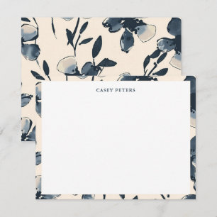 Carte De Correspondance Fleurs de typographie à l'aquarelle bleue moderne