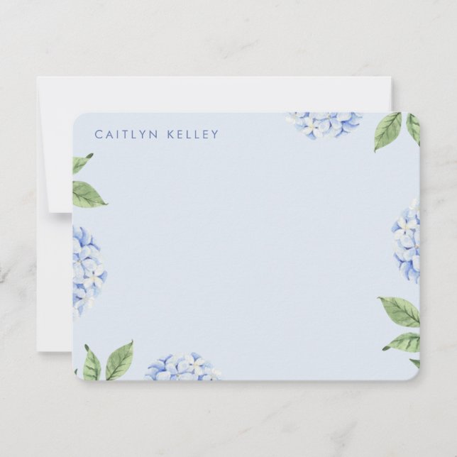 Carte De Correspondance Fleurs d'Hydrangée Bleu Bleu clair Plat Personnali (Devant)