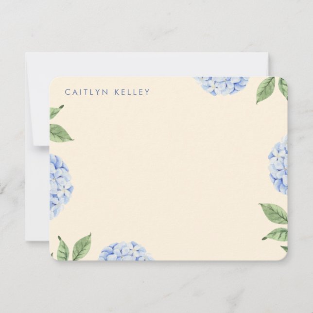 Carte De Correspondance Fleurs d'Hydrangée Bleue Jaune Personnalisé Plat (Devant)