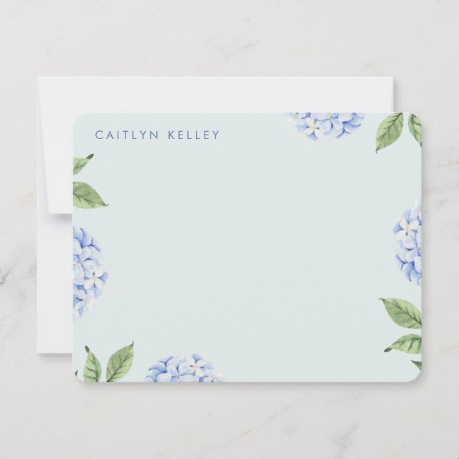 Carte De Correspondance Fleurs d'Hydrangée Bleue Vert clair Plat Personnal (Devant)