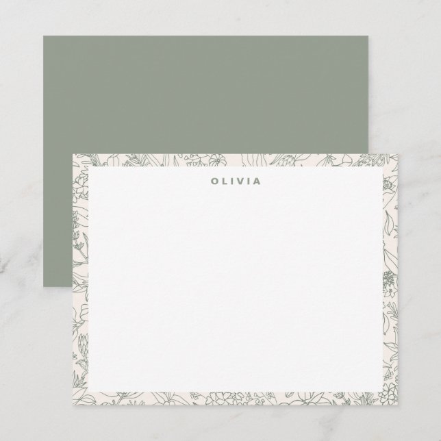 Carte De Correspondance Fleurs Herbes Vert Sauge Moderne Motif Bohème (Devant / Derrière)