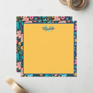 Carte De Correspondance Fleurs printanières sur monogramme noir