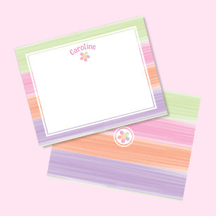 Carte De Correspondance Fleurs rayées aquarelle mignonnes Pâques printemps