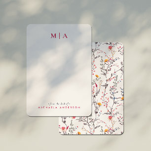 Carte De Correspondance Fleurs sauvages aquarelle modernes Monogramme rose