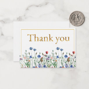 Carte De Correspondance Fleurs sauvages avec Elegant Gold Script Merci