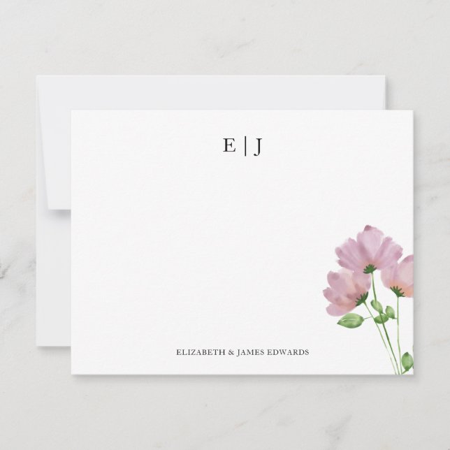 Carte De Correspondance Fleurs Sauvages Monogramme Initiales Couple Person (Devant)