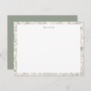 Carte De Correspondance Fleurs vertes de Sage moderne Herbes Boho Motif