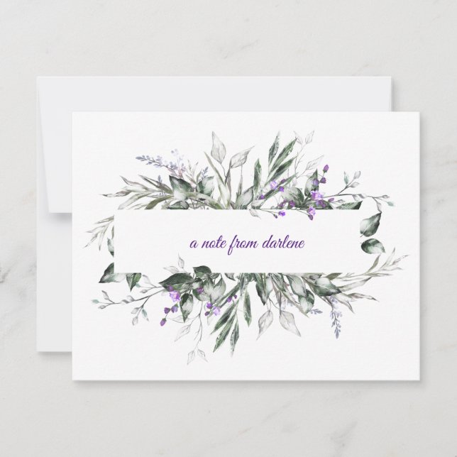 Carte De Correspondance Fleurs violettes délicates avec cadre Feuille vert (Devant)