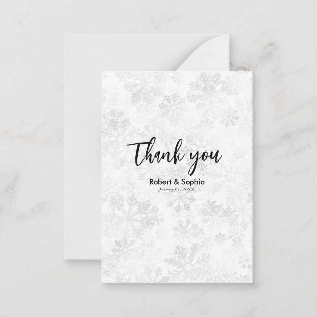 Carte De Correspondance Flocon de neige d'hiver Mariage Merci (Devant)