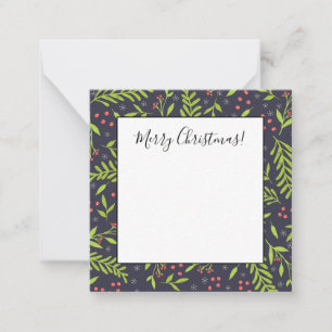 Carte De Correspondance Flocons de cyprès de Noël Baies Fleurs rouges