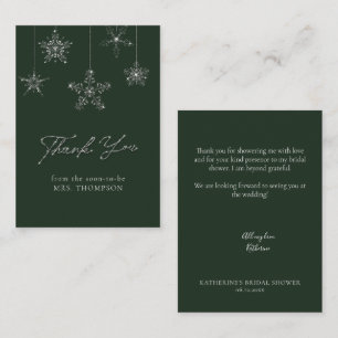 Carte De Correspondance Flocons de Neige Brillent Vert Mariage Remerciemen