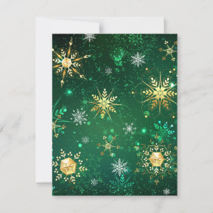 Carte De Correspondance Flocons de neige dorés de Noël sur fond vert