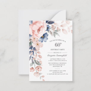 Carte De Correspondance Floral 60e anniversaire Dusty Blue Aquarelle