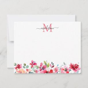 Carte De Correspondance Floral Blush rose Bourgogne rouge rose Monogramme